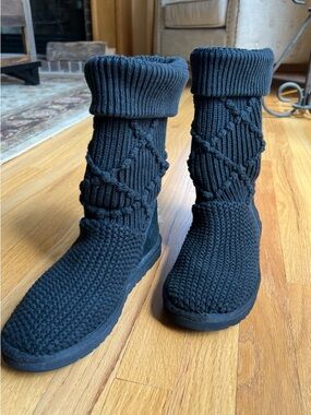 UGG Classic Black Argyle Cable Knit Boots